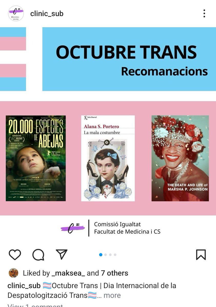 Clinic_Sub (@clinic_sub) on Twitter photo Octubre Trans 🏳️⚧️ Dia internacional de la despatologització trans! Des de la Comissió d'Igualtat del <a href="/CampusClinicUB/">Campus Clínic UB</a> us recomanem pel·lícules i llibres per entendre i reivindicar la diversitat! <a href="/UniBarcelona/">Universitat de Barcelona</a> Octubre Trans 🏳️⚧️ Dia internacional de la despatologització trans! Des de la Comissió d'Igualtat del <a href="/CampusClinicUB/">Campus Clínic UB</a> us recomanem pel·lícules i llibres per entendre i reivindicar la diversitat! <a href="/UniBarcelona/">Universitat de Barcelona</a>