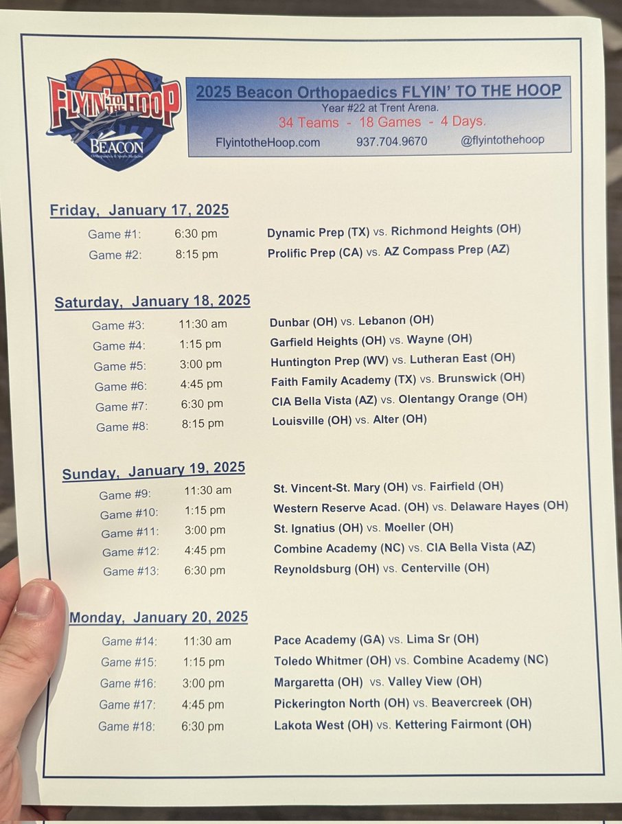 MattDigby's tweet photo. The 2025 #FlyinToTheHoop schedule. 7 area teams in the field. https://t.co/UiehOExAmV