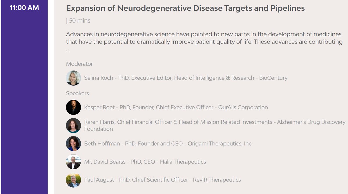 Our CFO Karen Harris is speaking on a #BIF2024 panel today at 11 AM PT titled "Expansion of Neurodegenerative Disease Targets and Pipelines."

The panel will cover momentum in #neurodegenerative disease research &amp; the future of its #investment landscape: bit.ly/3NrhlA3