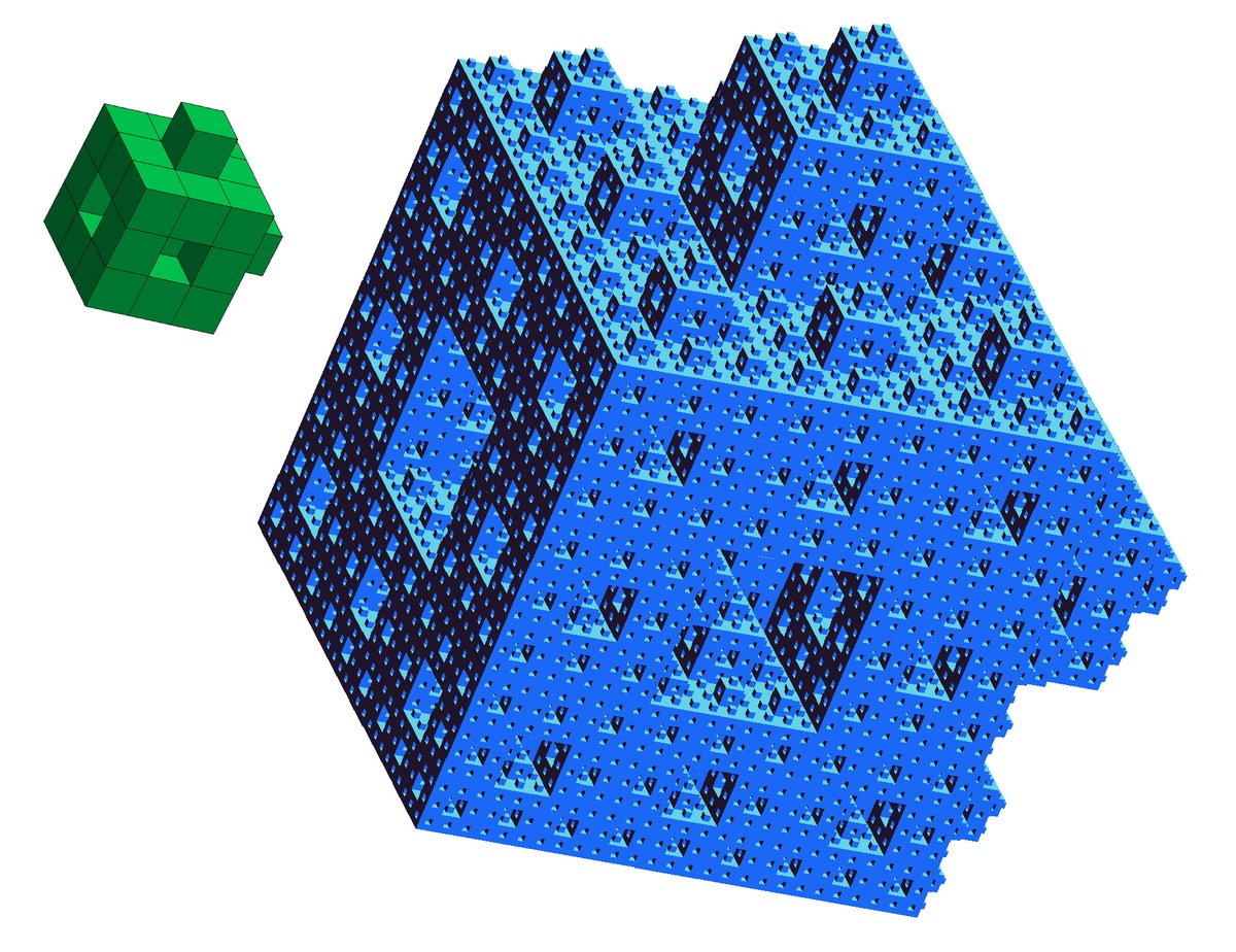Iterating a space-filling solid comprised of 27 cubes to form a self-replicating space-filling solid (in the fractal limit)