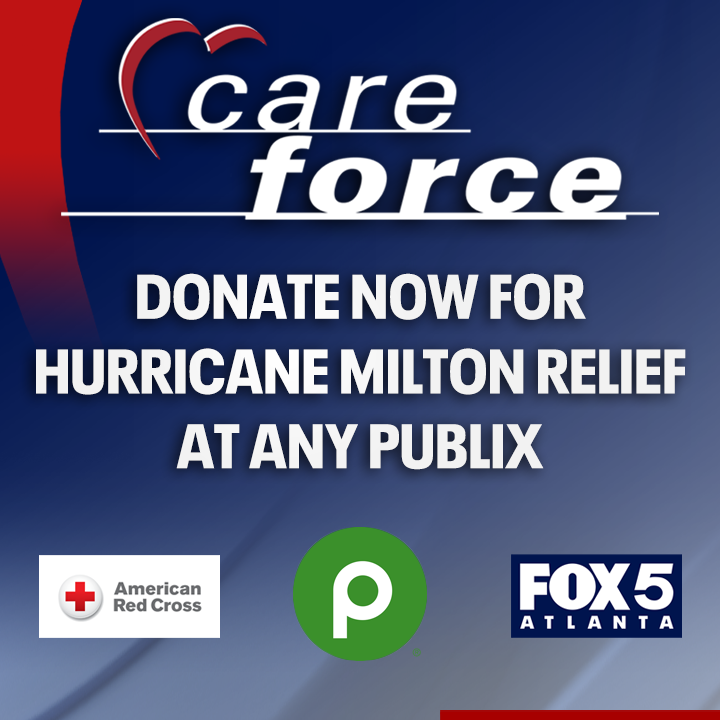 FOX5Atlanta's tweet photo. Hurricane Milton left a path of destruction in its wake, leaving many families with nothing. But FOX 5 and Publix are here to help with Care Force. Go to any local Publix to make a monetary donation. #CareForce is a partnership of the @AmericanRedCross, @Publix and @FOX5Atlanta. https://t.co/2nyHqWF6Ty