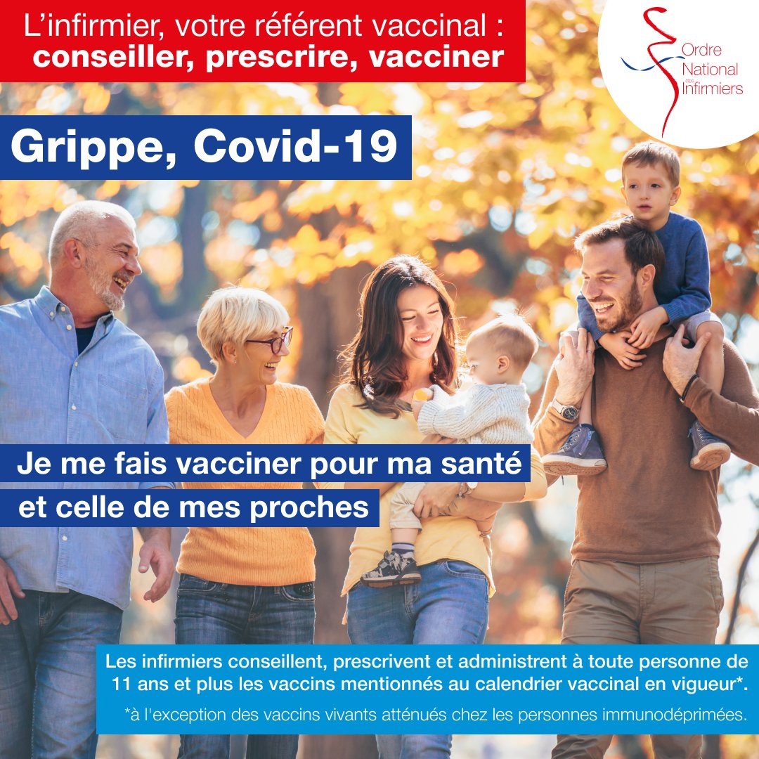 💉 Ce mardi 15 octobre marque le début de la campagne de vaccination contre le #COVID19 et la #grippe.
Pour rappel, la <a href="/HAS_sante/">Haute Autorité de santé</a> recommande la vaccination chaque année, à l’automne, pour les personnes à risque de développer une forme grave. Les #infirmiers jouent un rôle central