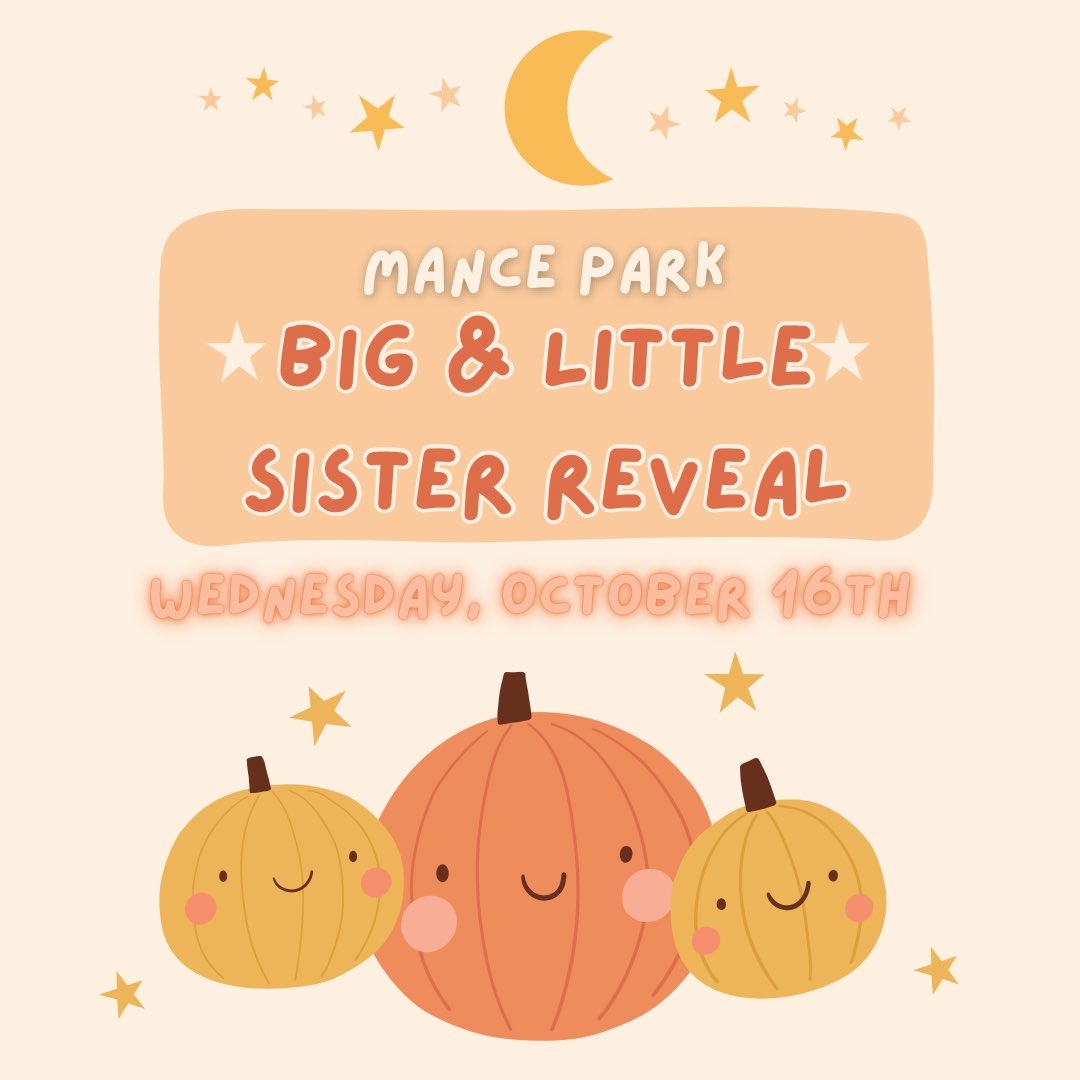 ✨ The Big Sister, Little Sister Reveal is finally here! Join us Wednesday, October 17 at Mance Park for an unforgettable moment. See you there, sisters! 👑💖 #SisterReveal #royalty