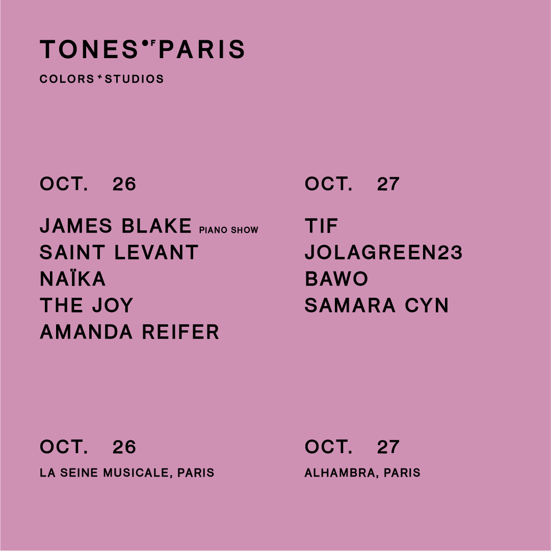 Le vendredi donnera le ton au week-end, alors que nous célébrons la culture afro-caribéenne avec Jerk &amp; Jollof et SIXTION au Trabendo. La semaine se terminera en beauté avec James Blake, Saint Levant, Naïka, The Joy et Amanda Reifer à La Seine Musicale le 26, suivie d'une soirée