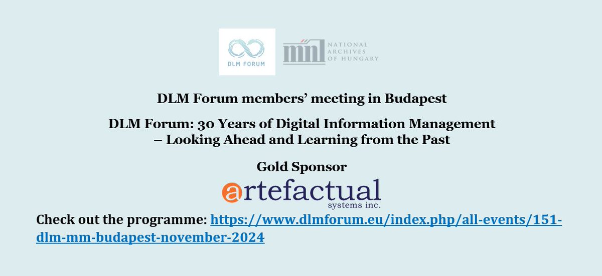 The programme for the DLM Forum members' meeting is now available on our website: shorturl.at/f6ePp. Since there are no more seats available for physical attendance, join us online!  #DLMForum #DigitalTransformation #DataPreservation