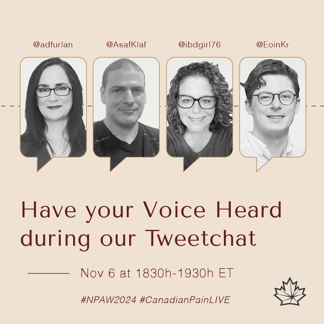 Canadian Pain Society (@canadianpain) on Twitter photo Join the #TweetChat as we dive into #NociplasticPain — what it means to you and how it impacts our future.
🕒 November 6th at 1830h ET
💬 Use #CanadianPainLIVE to participate!
#NPAW2024 #SNSD2024 <a href="/adfurlan/">Andrea D. Furlan MD PhD PM&R</a> <a href="/AsafKlaf/">Asaf (Klaf) Weisman</a> <a href="/ibdgirl76/">Bev Schechtman🇮🇱</a> <a href="/EoinKr/">Eoin Kelleher</a> Join the #TweetChat as we dive into #NociplasticPain — what it means to you and how it impacts our future.
🕒 November 6th at 1830h ET
💬 Use #CanadianPainLIVE to participate!
#NPAW2024 #SNSD2024 <a href="/adfurlan/">Andrea D. Furlan MD PhD PM&R</a> <a href="/AsafKlaf/">Asaf (Klaf) Weisman</a> <a href="/ibdgirl76/">Bev Schechtman🇮🇱</a> <a href="/EoinKr/">Eoin Kelleher</a>