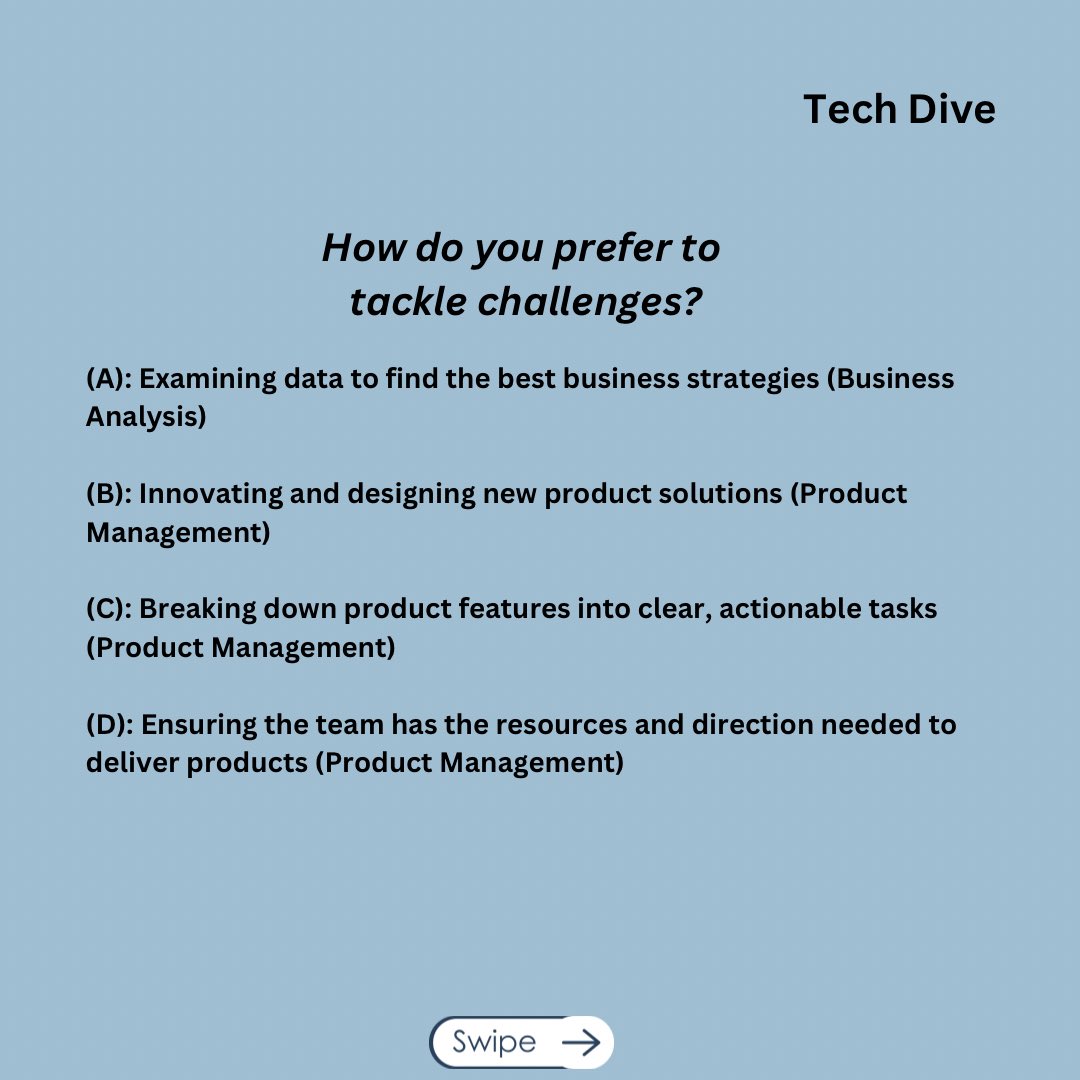 TechdiveOrg's tweet image. Discover Your Dream Tech Career!

Confused about which skill to learn? Take our quiz to uncover your perfect fit!

Ready to start your journey? DM us to sign up!

#TechCareers #DataAnalytics #Productmangement #DataAnalytics