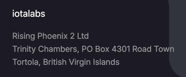 Danarino1982's tweet photo. @iotalabs_ Is this a shell or a letterbox company? 🥸Asking for a friend 😉 #RisingPhoenix 🤡 #POBox https://t.co/dKQ43rufMY
