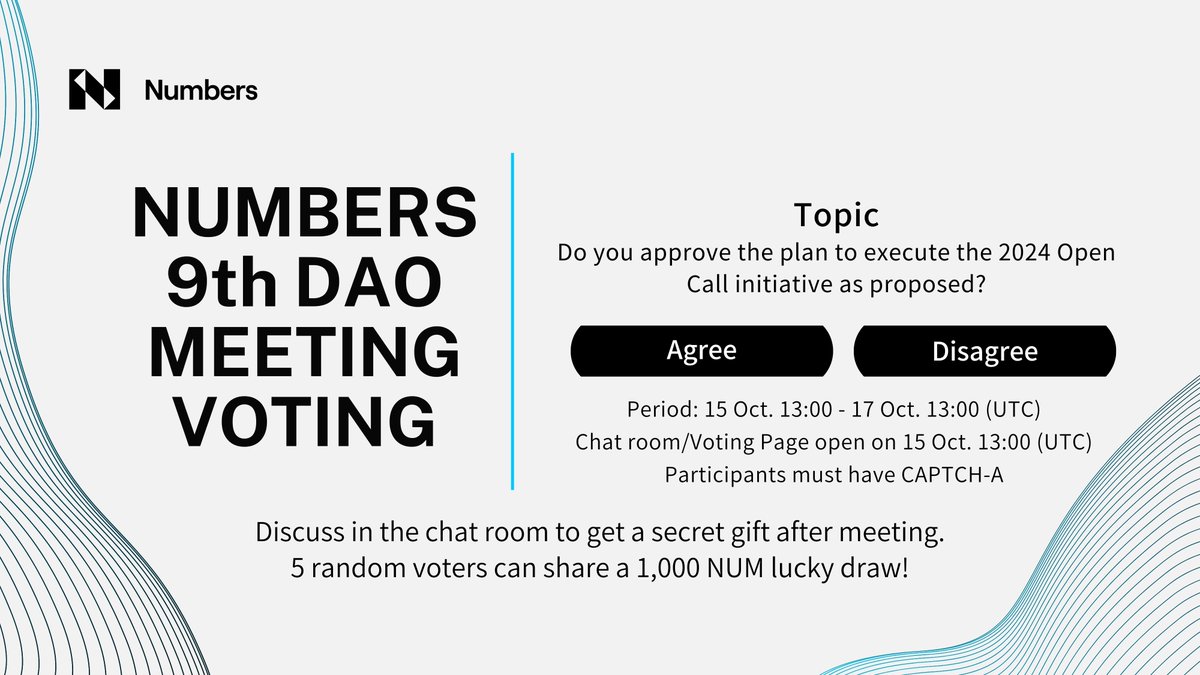 manincrypto32's tweet image. VOTING ALERT!
Numbers DAO #9 starts in 30 mins!
Oct 15, 13:00 - Oct 17, 13:00 (UTC)
Vote: (📍link.numbersprotocol.io/NumbersDAO)
Don't miss out, CAPTCH-A owners!

#NumbersProtocol #Blockchain #DigitalProvenance $NUM
