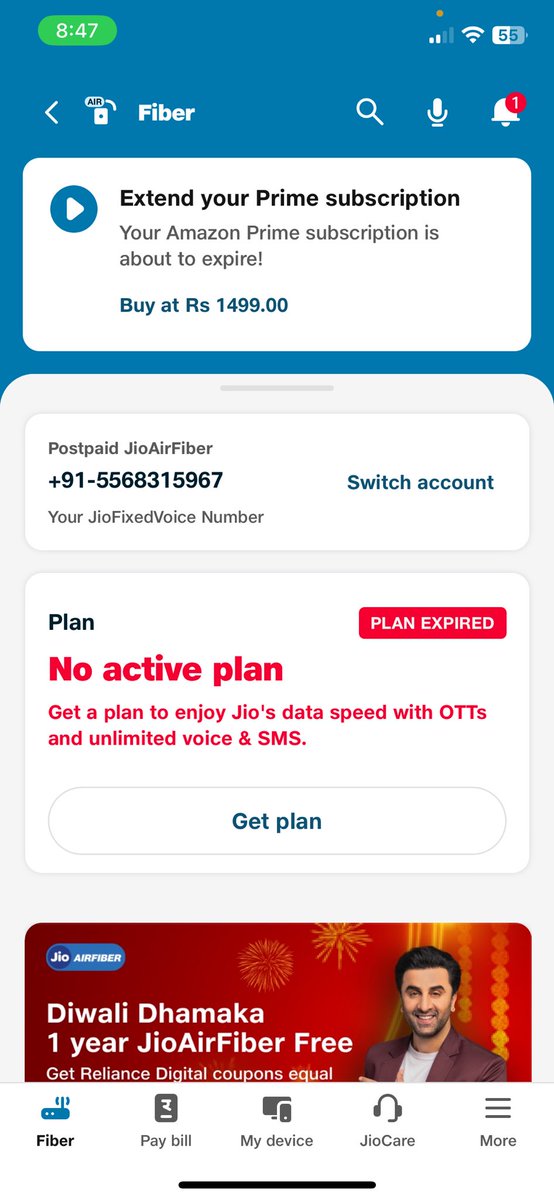 itzpkyadav's tweet photo. @JioCare @reliancejio @JioFiberChennai What the fu** going on. 
Plan expired? Is this any kind of joke ? https://t.co/N0hr2LcDCo