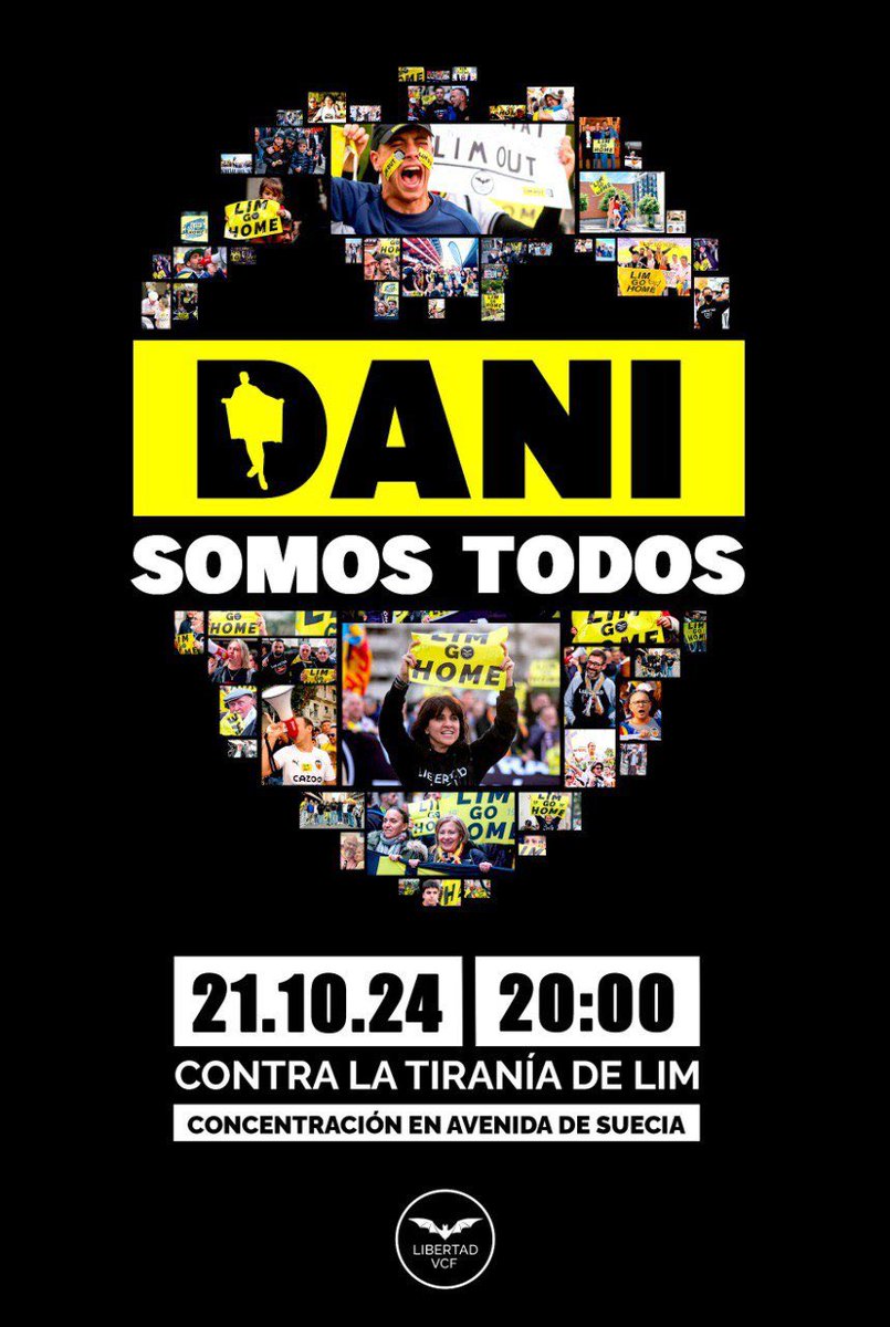 ciberchenet's tweet photo. Lunes 21/10/2024 a las 20:00. Concentración en la Avenida de Suecia. Contra la tiranía de Lim. Dani somos todos. https://t.co/Y6husDTICz