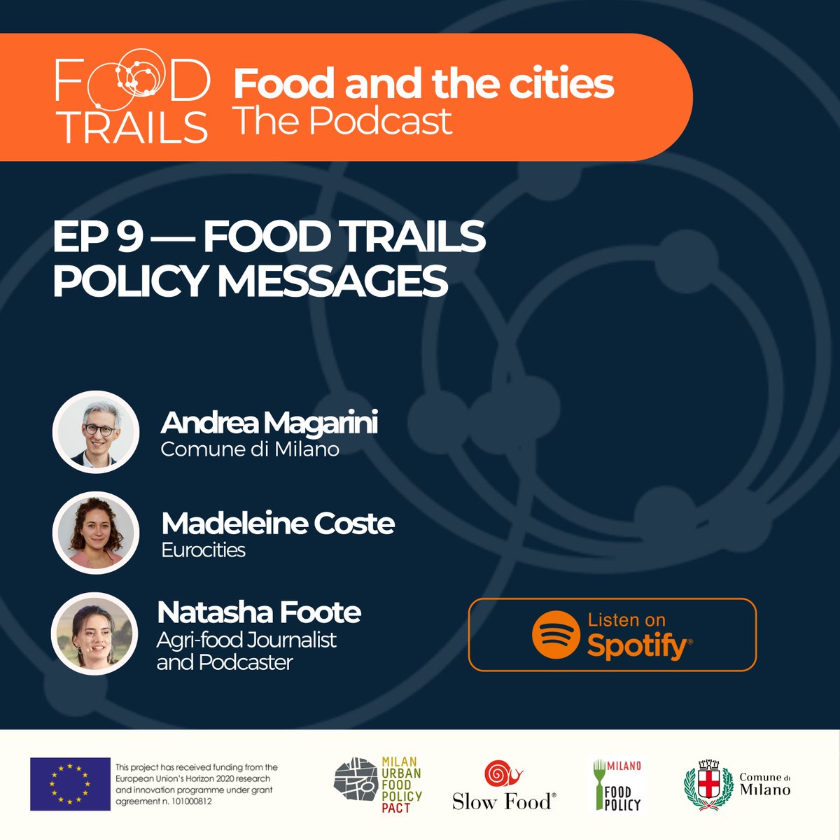 🎙️Podcast Alert | the9️⃣&amp; final episode of the ‘Food and the Cities’ podcast is live!  

What are the essential policy messages from the Food Trails project? Join host <a href="/NatashaFoote/">Natasha Foote</a>  with <a href="/andrea_magarini/">Andrea Magarini Pellini</a> &amp; <a href="/MadeleineCoste/">Madeleine Coste</a> to discover.

Tune in now! open.spotify.com/episode/3YCwGz…