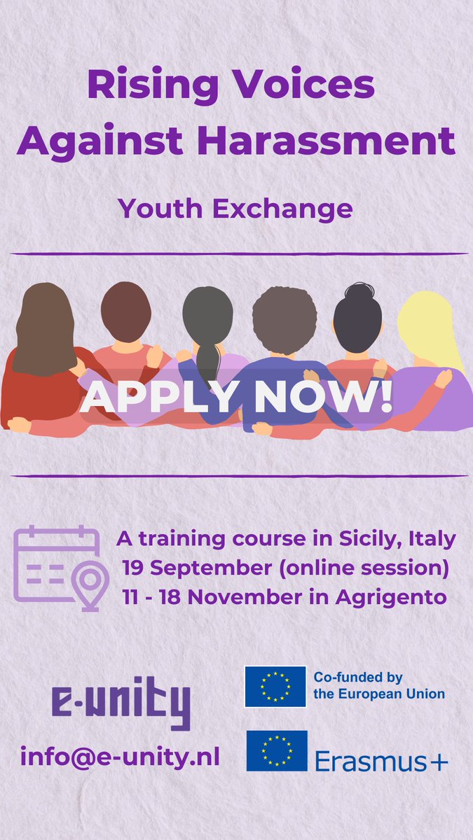 E_unitynl's tweet photo. 🚨 Dutch youth! 🇳🇱 Are you passionate about gender equality, the Istanbul Convention, or stopping VAWG?
Join us in Italy: EmpowerYouth: Rising Voices Against Harassment and make a difference! 🌍
#GenderEquality #StopVAWG #EmpowerYouth #DutchYouth #YouthForChange #EndGBV https://t.co/Z3UOGDmTds