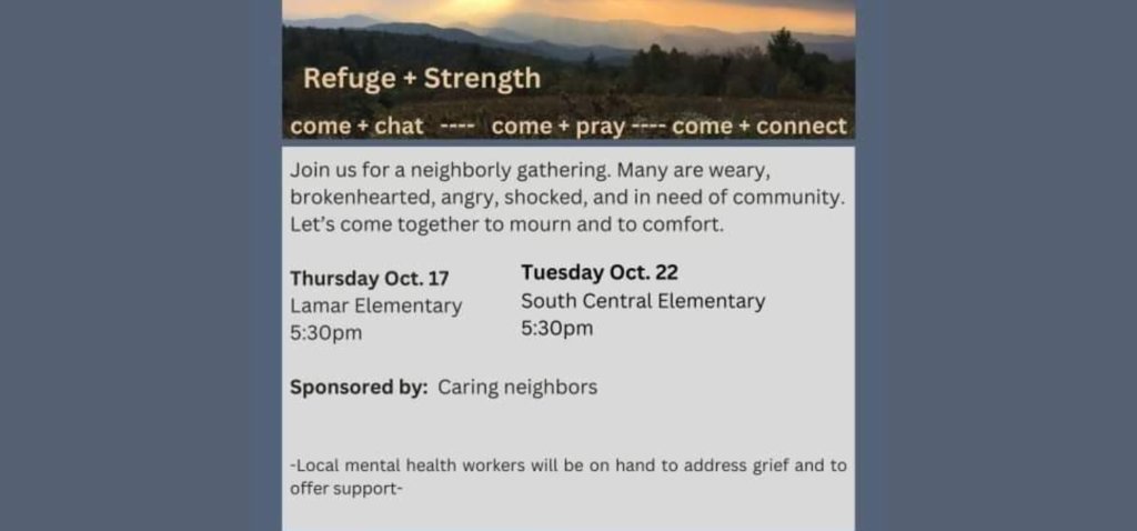 Community leaders set up two meetings for
residents impacted by the flood to speak with local
mental health workers,