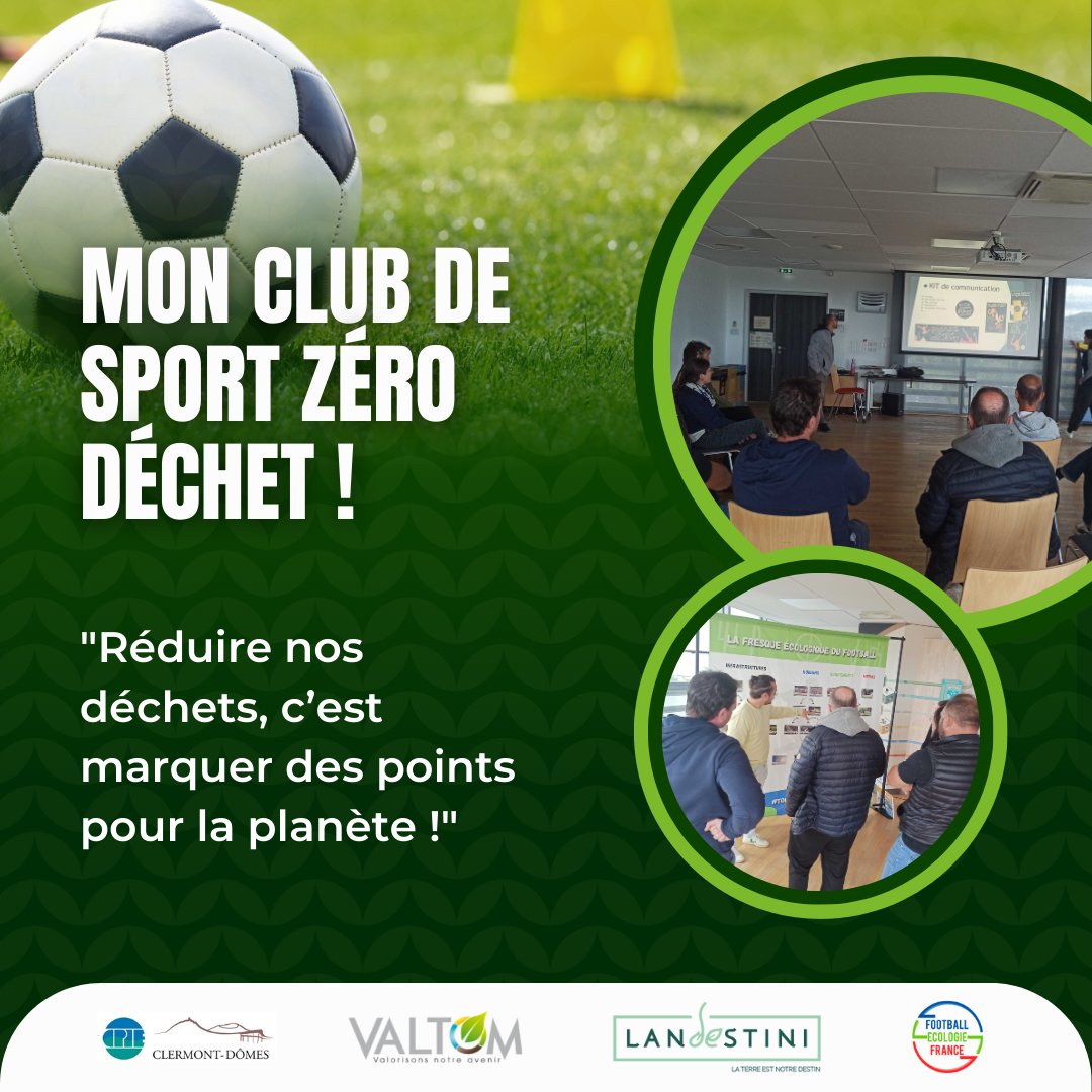✨ C'est parti avec "Mon Club de Sport Zéro Déchet" ! ♻️🏅 Première réunion avec les clubs sélectionnés et nos partenaires <a href="/valtomclermont/">VALTOM</a> , CPIE Clermont-Dômes, <a href="/FootEcologieFr/">Football Ecologie France</a>  et Landestini ! ⚽🌍 Objectif : Zéro déchet et meilleure performance sportive. 💪🌿