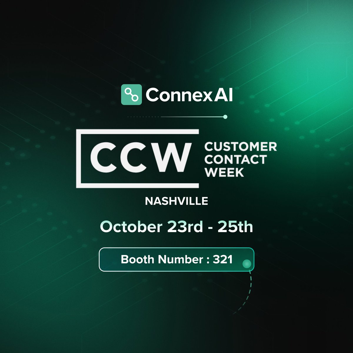 ConnexAI (@connex_ltd) on Twitter photo Join ConnexAI at <a href="/CustContactWeek/">Customer Contact Week</a> in Nashville!
Come visit us at Booth #321 to witness our cutting-edge #AthenaAI technology in person.
To secure your spot at this year's event, visit: lnkd.in/ec48hbxB
#CustomerContactWeek #AI #ConnexAI #CCWNashville Join ConnexAI at <a href="/CustContactWeek/">Customer Contact Week</a> in Nashville!
Come visit us at Booth #321 to witness our cutting-edge #AthenaAI technology in person.
To secure your spot at this year's event, visit: lnkd.in/ec48hbxB
#CustomerContactWeek #AI #ConnexAI #CCWNashville