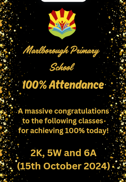 MarlboroughPrim's tweet image. Well done to the classes below for achieving 100% attendance today! #attendance #EveryDayCounts #leightrustb8