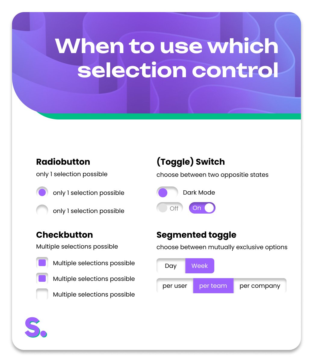 It's not always clear when yo use which selection control in #ui. A quick guide.