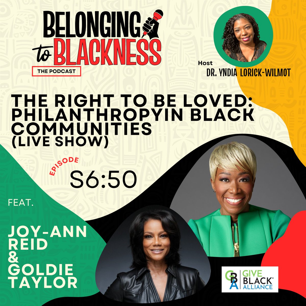 profyndia's tweet photo. S6 Ep 050: Rebroadcast of Belonging to Blackness x  @giveblackall Live Show "The Right to be Loved" with @JoyAnnReid and @goldietaylor https://t.co/zgBlyrzit2 Available on all podcast platforms.  Link in bio #BlackLove #BlackLoveIsBlackWealth #Blackpodcasts https://t.co/osoeHPafAO