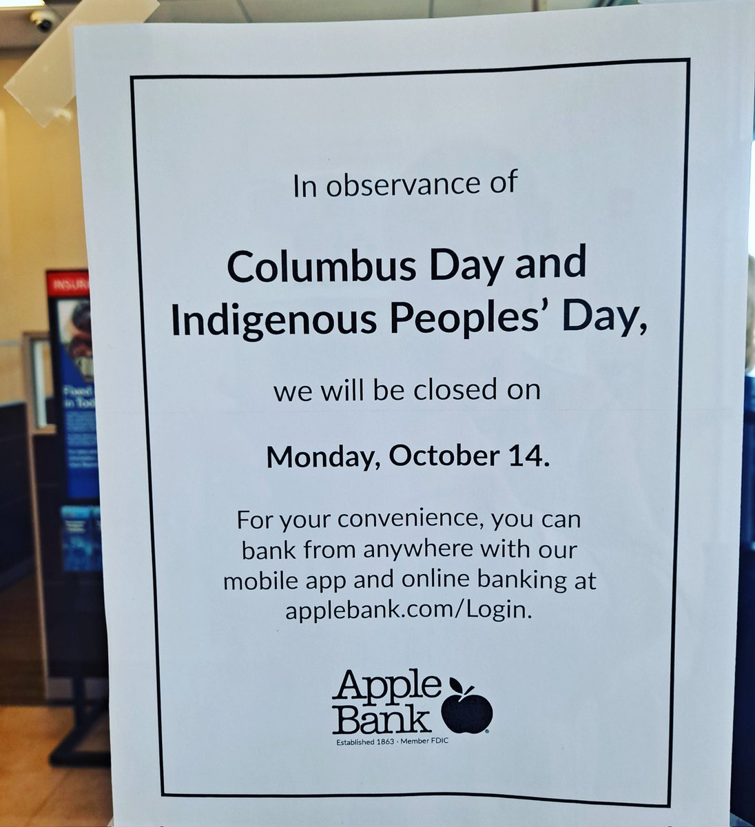 bronxapostle's tweet photo. @applebankcare MY bank for 40+ years did the right thing by reinstating COLUMBUS DAY to top billing this year. Amen.... much appreciated https://t.co/mAUhEwrzd1
