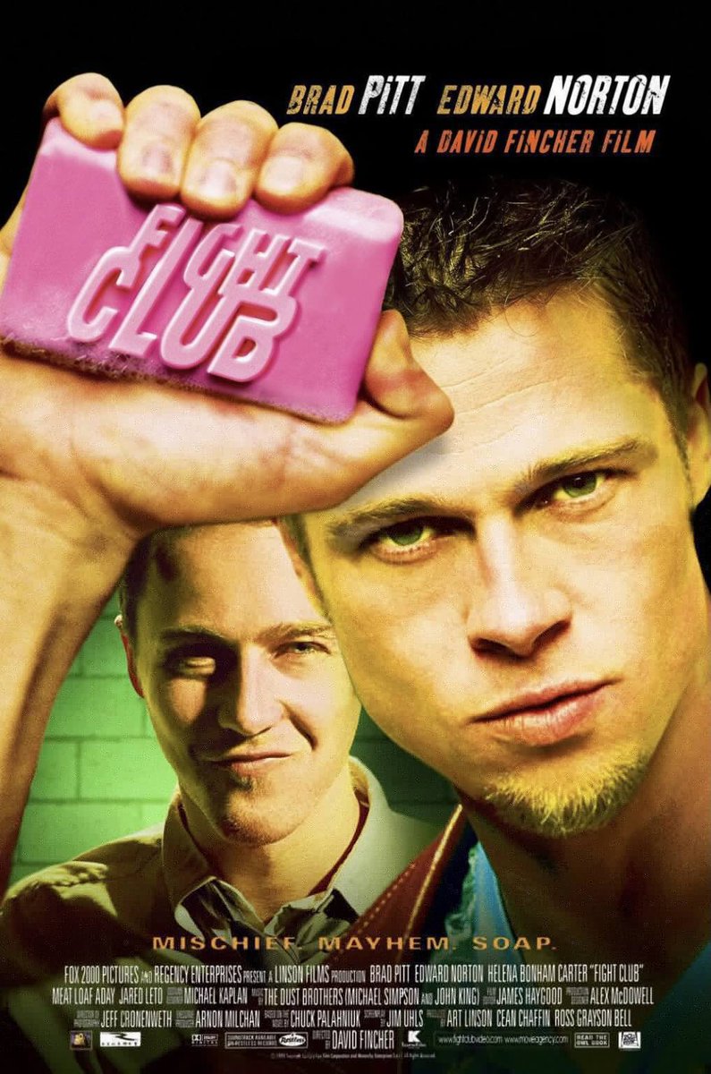 FilmNewsNos's tweet photo. 🎬MOVIE HISTORY: 25 years ago today, October 15, 1999, the movie ‘Fight Club’ opened in theaters!
#EdwardNorton #BradPitt #HelenaBonhamCarter #MeatLoaf @JaredLeto #ZachGrenier #ThomGossomJr #BobStephenson #TimDeZarn #EzraBuzzington #DavidLeeSmith #HoltMcCallany #EionBailey https://t.co/5gP6t5L8mR