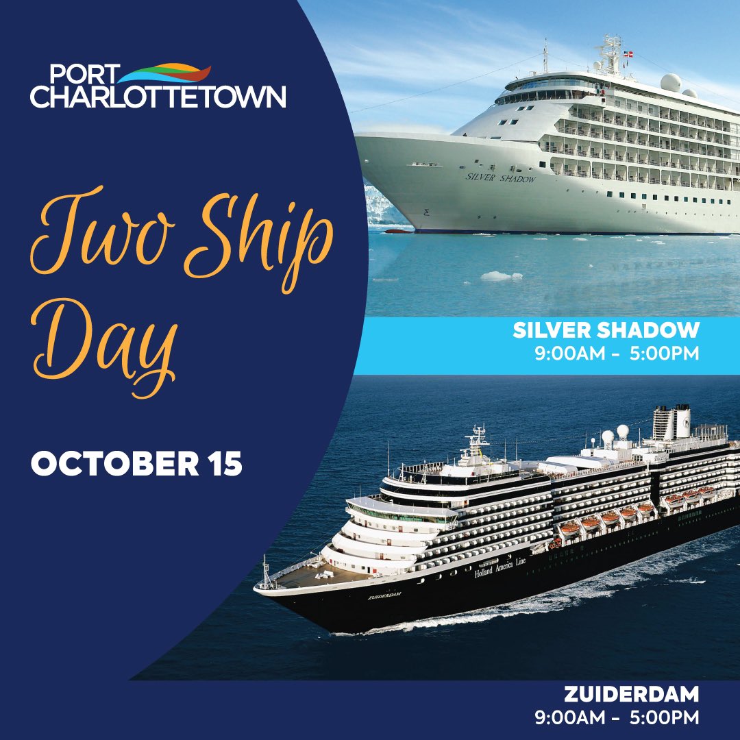 Port Charlottetown (@pcharlottetown) on Twitter photo The more ships the merrier!
Welcome Silver Shadow and Zuiderdam 🛳️🛳️
<a href="/Silversea/">Silversea</a>
<a href="/HALcruises/">Holland America Line</a>
<a href="/ACCACruise/">Cruise Atlantic Canada</a>
<a href="/tourismpei/">TourismPEI</a>
<a href="/TIAPEI/">TIAPEI</a>
<a href="/WelcomePEI/">Welcome PEI</a>
<a href="/Downtown_Chtown/">Downtown Ch'town,PEI</a>
<a href="/CharlottetownPE/">Discover Charlottetown</a> The more ships the merrier!
Welcome Silver Shadow and Zuiderdam 🛳️🛳️
<a href="/Silversea/">Silversea</a>
<a href="/HALcruises/">Holland America Line</a>
<a href="/ACCACruise/">Cruise Atlantic Canada</a>
<a href="/tourismpei/">TourismPEI</a>
<a href="/TIAPEI/">TIAPEI</a>
<a href="/WelcomePEI/">Welcome PEI</a>
<a href="/Downtown_Chtown/">Downtown Ch'town,PEI</a>
<a href="/CharlottetownPE/">Discover Charlottetown</a>