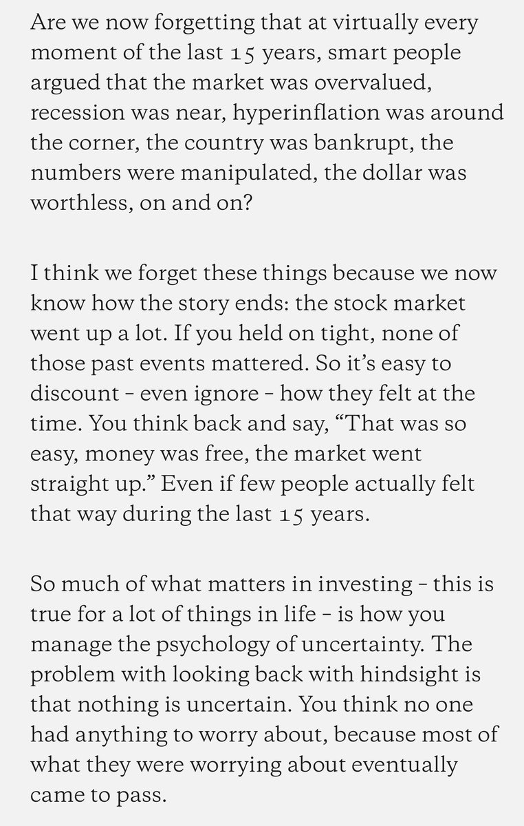 buccocapital's tweet image. Wisdom from @morganhousel 

“So much of what matters in investing – this is true for a lot of things in life – is how you manage the psychology of uncertainty“