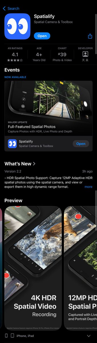 Spatialify 2.2 is now live! It now supports capturing full-featured spatial photos, including HDR for both frames, Live Photos, and portrait depth metadata. Additionally, it supports recording spatial audio while shooting spatial videos in certain specs.