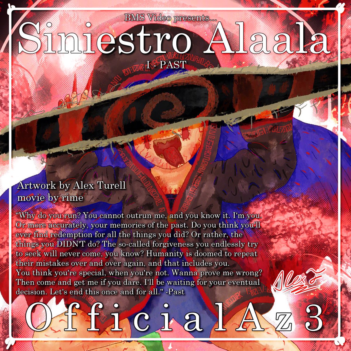 ohayalex, everyone! the bga for one of my team BMS Video's cool entries, Siniestro Alaala by <a href="/OfficialAz3_m/">OfficialAz3</a>, will premiere on youtube in less than 20 minutes from now, and today, i drew a censored version of the jacket for their entry! hope u like it, guys!💙 #BOFTT #event_bof
