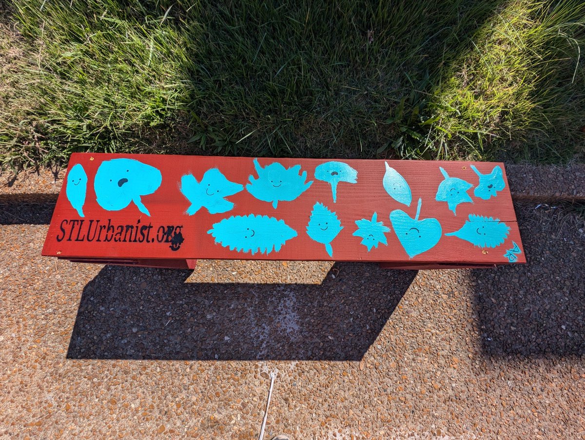 stlurbanists's tweet photo. Last week, members of the St. Louis community came together to paint 34 new bus benches! Here are some highlighted benches from the build day. https://t.co/6IuS0QAMC3