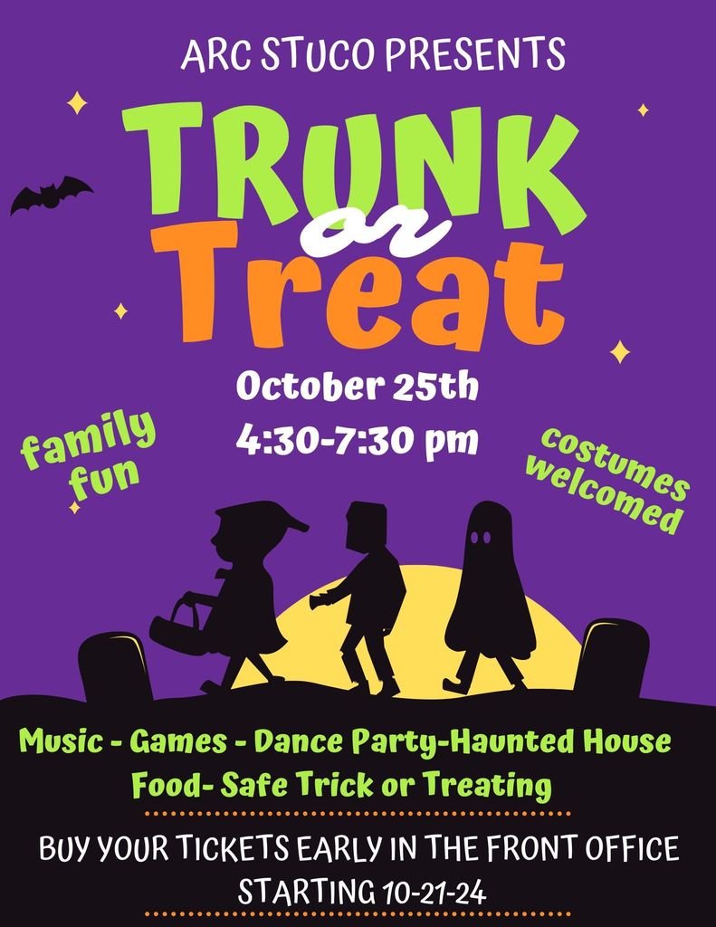 Join us on Friday, October 25th at our annual ARC Trunk or Treat presented by STUCO.