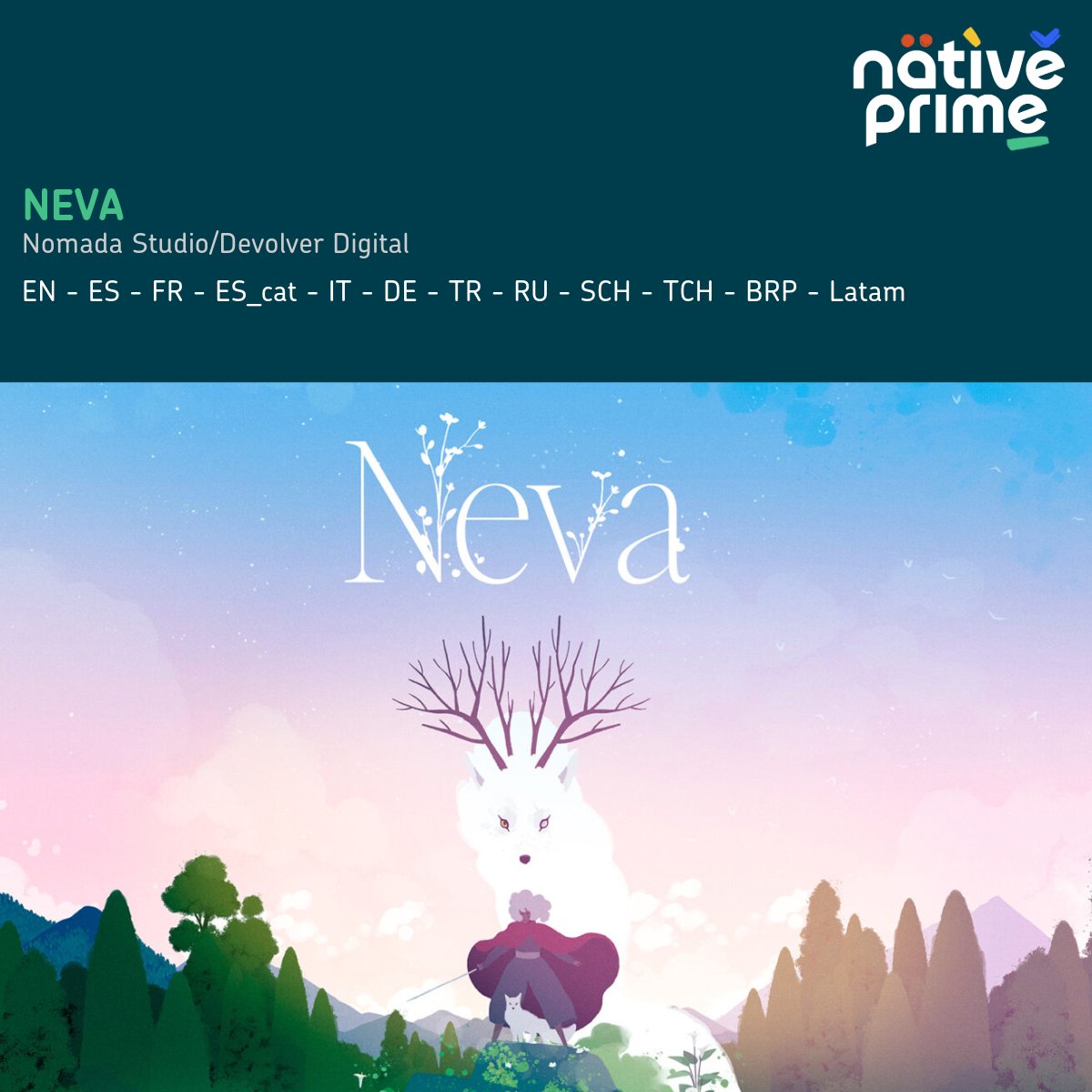 Native Prime (@nativeprime) on Twitter photo Join Alba and Neva on their beautiful adventure. We hope you enjoy this stunning game by <a href="/nomadastudiobcn/">Nomada Studio - NEVA & GRIS</a> (Gris) and <a href="/devolverdigital/">Devolver Digital</a>, that we helped localize into English, Spanish, Catalan, Latam, French, German, Italian, Turkish, Br Portuguese, Russian, and Chinese (T&S). Join Alba and Neva on their beautiful adventure. We hope you enjoy this stunning game by <a href="/nomadastudiobcn/">Nomada Studio - NEVA & GRIS</a> (Gris) and <a href="/devolverdigital/">Devolver Digital</a>, that we helped localize into English, Spanish, Catalan, Latam, French, German, Italian, Turkish, Br Portuguese, Russian, and Chinese (T&S).