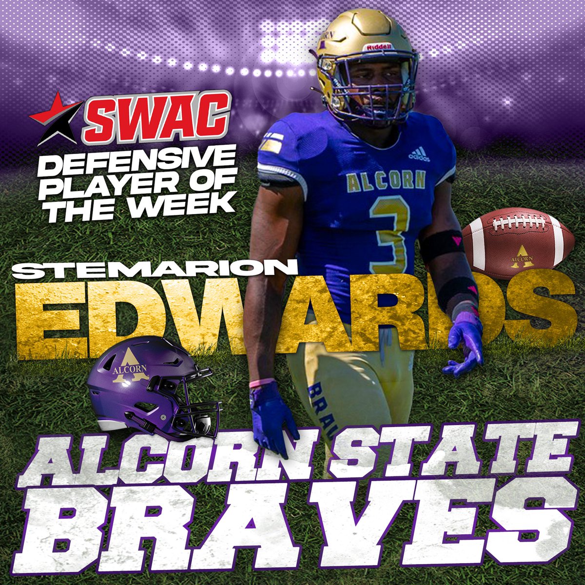 BRAVESSPORTS's tweet photo. Congratulations to Stemarion Edwards for being named SWAC Defensive Player of the Week! His relentless effort and standout performance continue to lead the way for the Braves defense. 💪🏾 #GAS #FearTheBrave https://t.co/0vyNkZFF4o