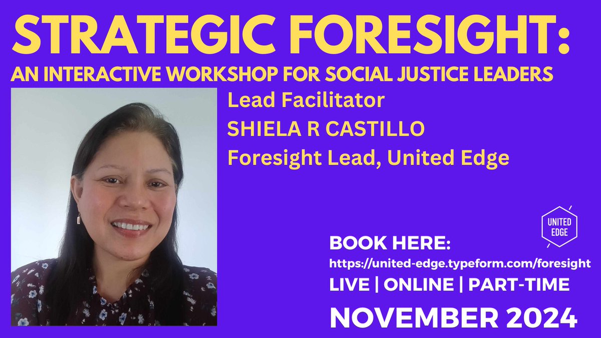 Social development, environmental, and humanitarian leaders need to equip themselves with the Justice Based Approach and the tools of foresight. Join us in December with <a href="/shiela_rc/">Shiela R Castillo Ⓥ</a>,  United Edge Foresight Director. Sign up here unitededge.net/strategic-fore…
#Justice #Futures #Foresight