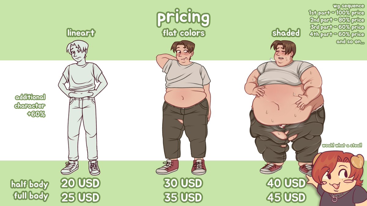 fatnerdlover's tweet photo. 🍰 My boyfriend helped me make a commission sheet :^D

If you're interested, please DM me or use google forms instead if you prefer e-mail! :^]

https://t.co/l56gnqvkz1

Thank you for your support and have a great day! https://t.co/vDJoUeHWX5