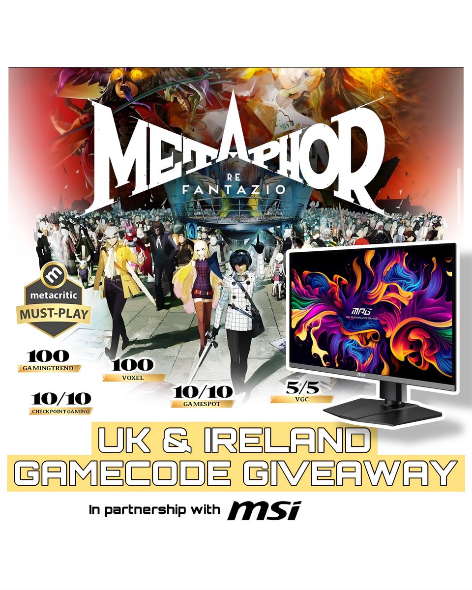 It’s GIVEAWAY time‼️Yes, I’ve teamed up with <a href="/MSI__UK/">MSI UK</a> &amp; <a href="/AtIus_EU/">Official ATLUS Europe</a> courtesy of the MSI MPG 271QRX QD-OLED to offer FIVE lucky winners a gamecode for the brilliant Metaphor: ReFantazio‼️

To Enter it’s simple:

1. Like and Save this post
2. Tell us your favourite Metaphor Character