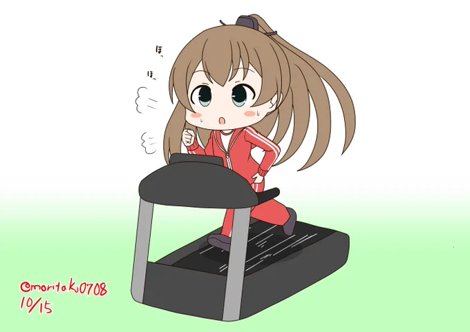 ランニングマシンを使う熊野 熊野「今日はこれでトレーニングですわ!」#艦これ版深夜の真剣お絵描き60分一本勝負 #艦これ版真剣お絵描き60分一本勝負_20241015 