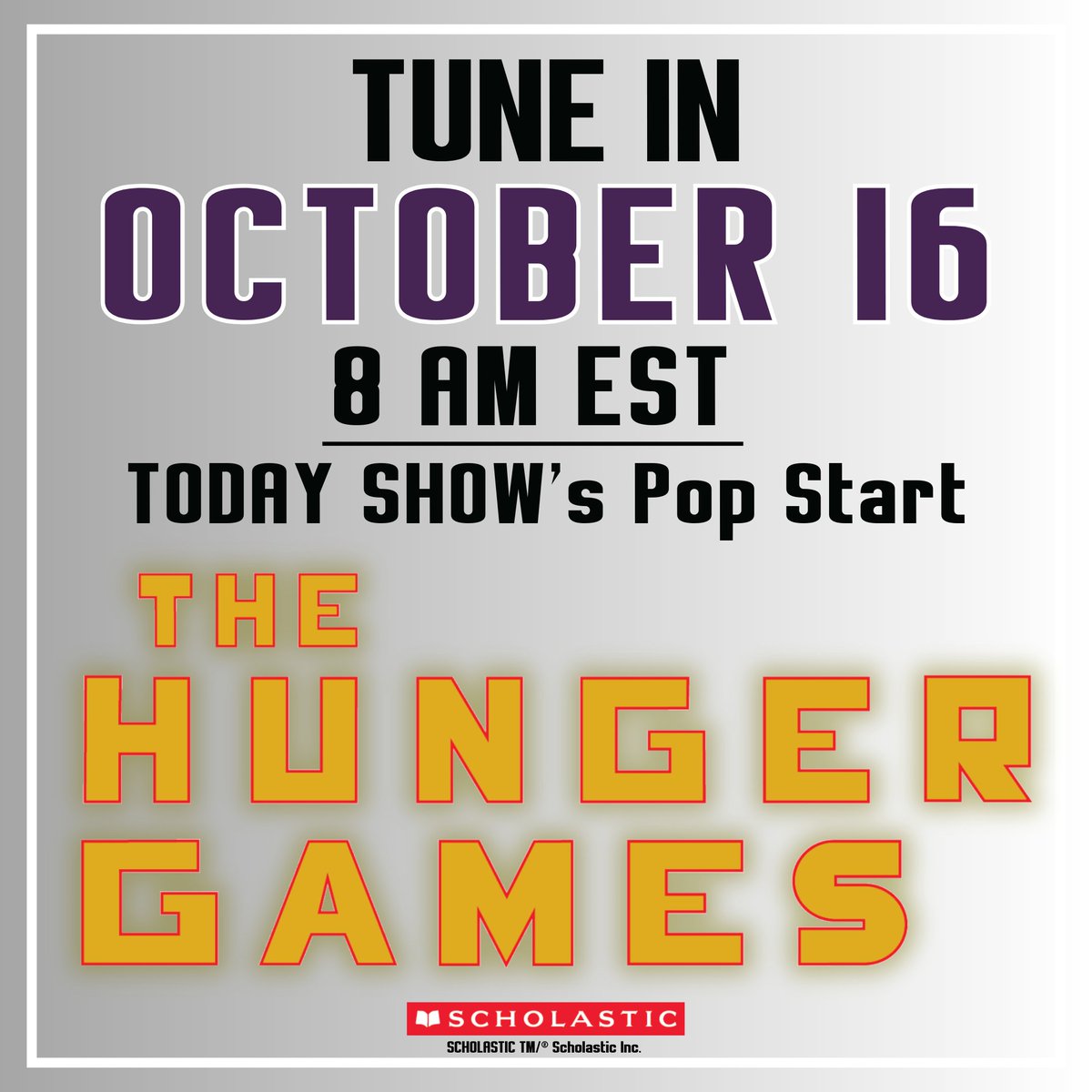 Hunger Games News! — Tune In on October 16 at 8am EST to NBC's The TODAY SHOW's Pop Start segment. The odds will be in your favor. @TodayShow <a href="/Lionsgate/">lionsgate</a> <a href="/TheHungerGames/">The Hunger Games</a> <a href="/Scholastic/">Scholastic</a> @IreadYA