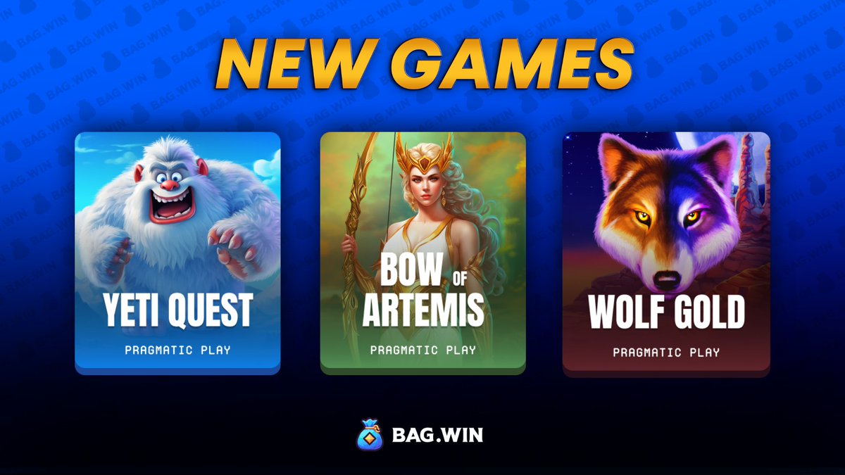 bagdotwin's tweet photo. We just added 3 new slots 🚨

❄️ Yeti Quest
🏹 Bow of Artemis
🐺 Wolf Gold

Like + RT for a chance to win a $10 bonus code. 10 random people win! https://t.co/wX9BPmqtz2