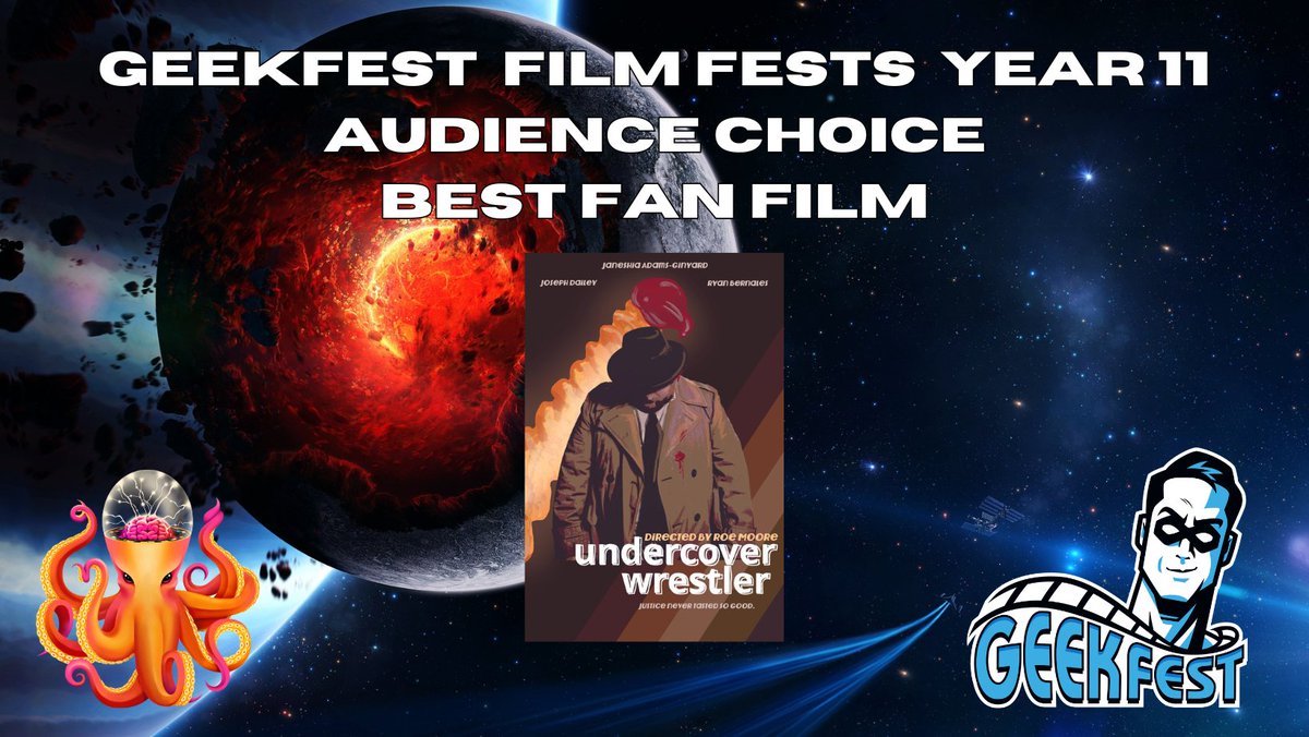 GeekFilmFests's tweet image. Here are your winners of the @GeekFilmFests Year 11 at @ComicConLA
Thank you to all the attendees who voted and made this year one of our best events!
Best Fan Film- Undercover Wrestler
Directed by @roe_moore
#geekfest #comiccon #filmfestival #fanfilm #WWE