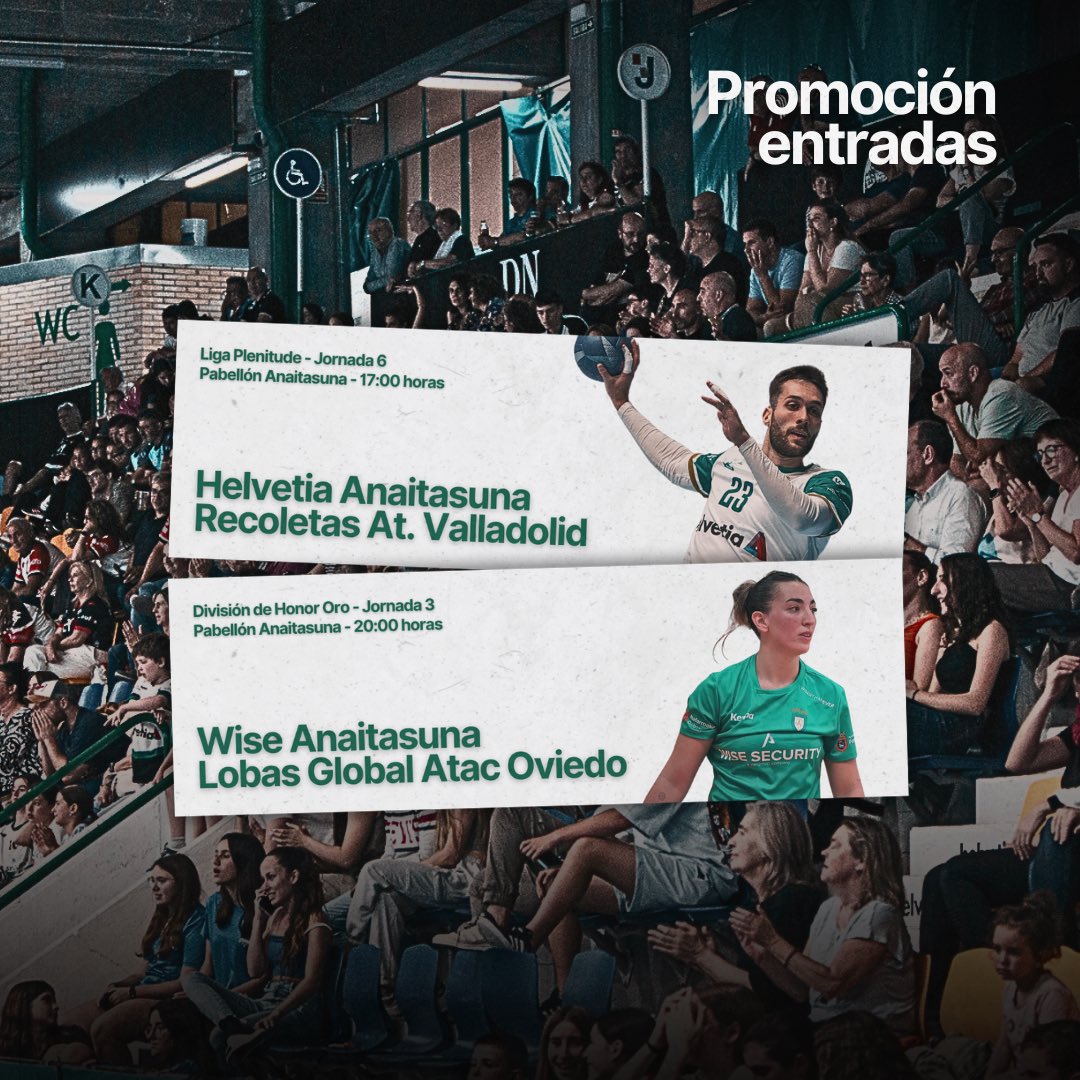 INFORMACIÓN | Balonmano Anaitasuna lanza una promoción especial para los partidos de Helvetia Anaitasuna y Wise Anaitasuna de este sábado.

🔗 bit.ly/3ZZu44y