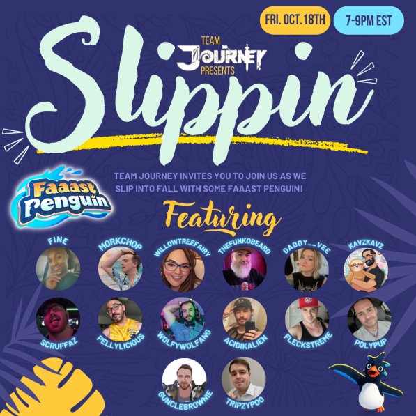 FRIDAY Team Journey plays <a href="/FaaastPenguin/">Faaast Penguin</a> !! A full roster feat. <a href="/ofc_fine/">Fine🫧</a> <a href="/m0rkchopTTV/">Mark</a> <a href="/WillowTreeFairi/">WillowTreeFairy</a> <a href="/TheFunkoBeard/">TheFunkoBeard🌈</a> @dadddy__vee @KavzmcPenguin <a href="/SCRUFFAZ/">SCRUFFAZ</a> <a href="/AcidikAli3n/">👽 Acid 👽</a> <a href="/fleckstreme/">Fleckstreme</a> @polypupzeus <a href="/GuncleBrownie/">GuncleBrownie</a> <a href="/tripzypoo/">Tripzypoo</a> ! See you at 7pm EST!