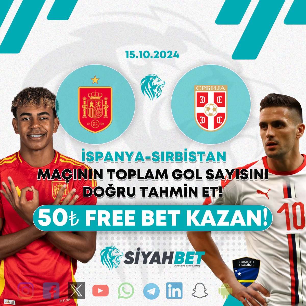🎁 İspanya - Sırbistan maçının toplam gol sayısını doğru tahmin et, 50₺ Freebet kazan!

👉Yapman gerekenler;

🔝Gönderiyi Retweetle,  
🐦Hesabımızı takip et, 
✏️Kullanıcı adını yoruma bırak!

↪️ Kesintisiz erişim: bit.ly/siyahbet_giris