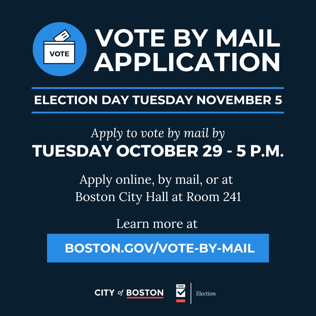 State Election Vote By Mail
Application Deadline: October 29, 2024 at 5 p.m.
Apply Now: sec.state.ma.us/MailInRequestW…