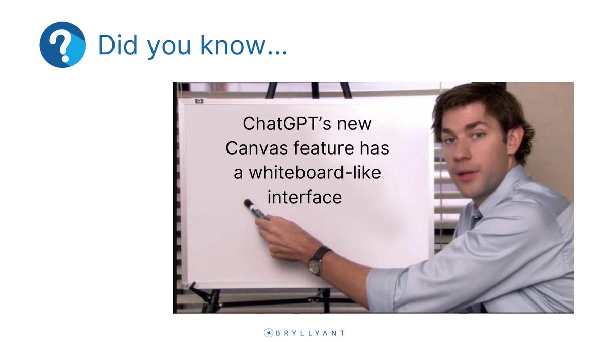 BeBryllyant's tweet image. 📢 ChatGPT has a new feature called Canvas. See how its whiteboard-like interface can help your #startup with design, marketing, project management: 
ow.ly/SqjV50TK7qP

#BeBryllyant #ChatGPTCanvas #AITools #OpenAIs #ArtificialIntelligence
