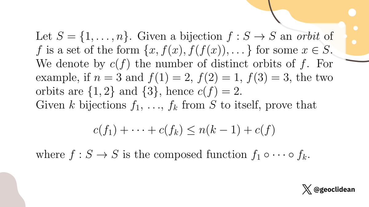 geoclidean's tweet photo. Orbits of a Bijection
#Combinatorics #DecemberTST #Bijection #Orbit #GraphTheory #GroupTheory #LinearAlgebra https://t.co/I6lvgL4Ogq