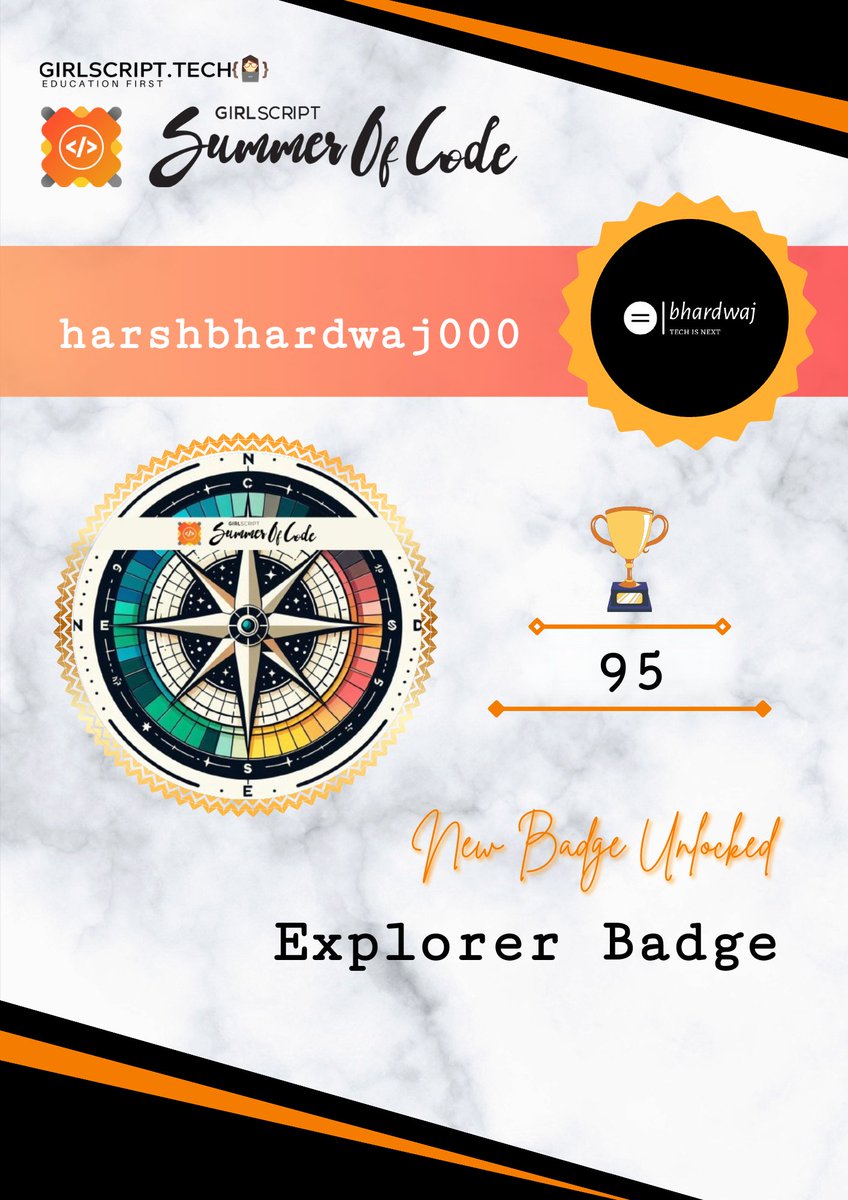 hiiiharsh's tweet photo. Just earn Explorer Badge .
#GSSOC https://t.co/Uc3K6IVY0N