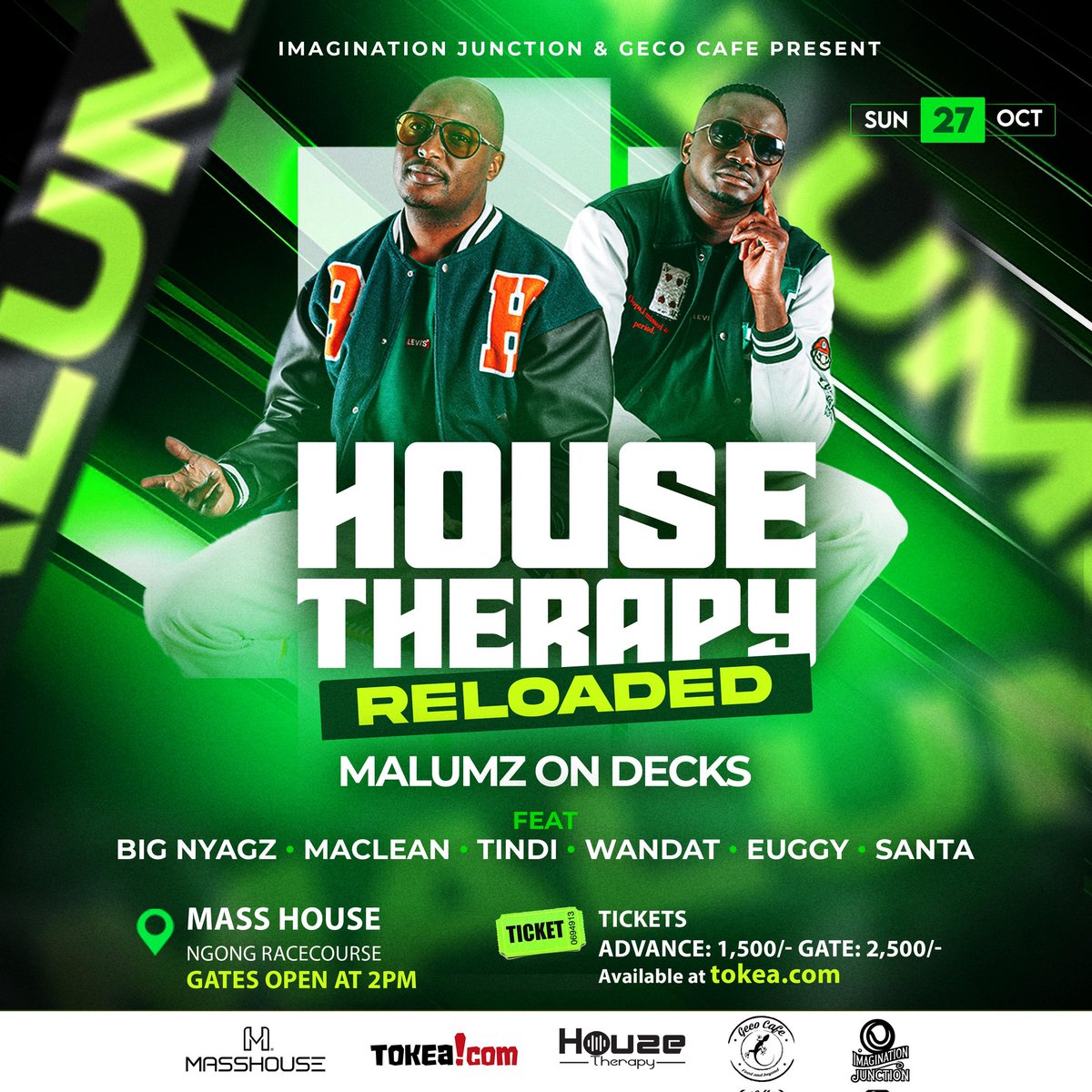 <a href="/ImaginationJctn/">Imagination_Junction</a> and @CafeGeco present <a href="/Malumzondecks/">Qhayiya Lam</a>. Come Jam with us. 

📍 <a href="/masshouse_ke/">Masshouse•Live ™️</a> 
🎟️ tokea.com/event/119