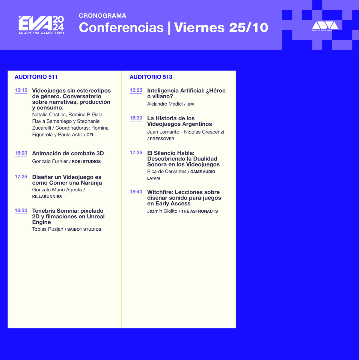 adva_vg's tweet photo. ✨ ¡Atención, comunidad! ✨

Ya está la info de las conferencias de #EVA2024 🎉

Desliza 👉 para ver charlas, fechas y horarios. ¡Son gratuitas y los cupos son limitados, así que llegá a tiempo!

¡Los esperamos en EVA 2024! 💡 https://t.co/ZZIKYdw1W4