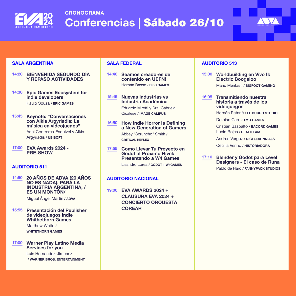 adva_vg's tweet photo. ✨ ¡Atención, comunidad! ✨

Ya está la info de las conferencias de #EVA2024 🎉

Desliza 👉 para ver charlas, fechas y horarios. ¡Son gratuitas y los cupos son limitados, así que llegá a tiempo!

¡Los esperamos en EVA 2024! 💡 https://t.co/ZZIKYdw1W4